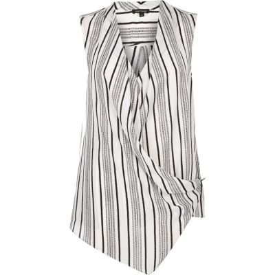 Black stripe print wrap blouse